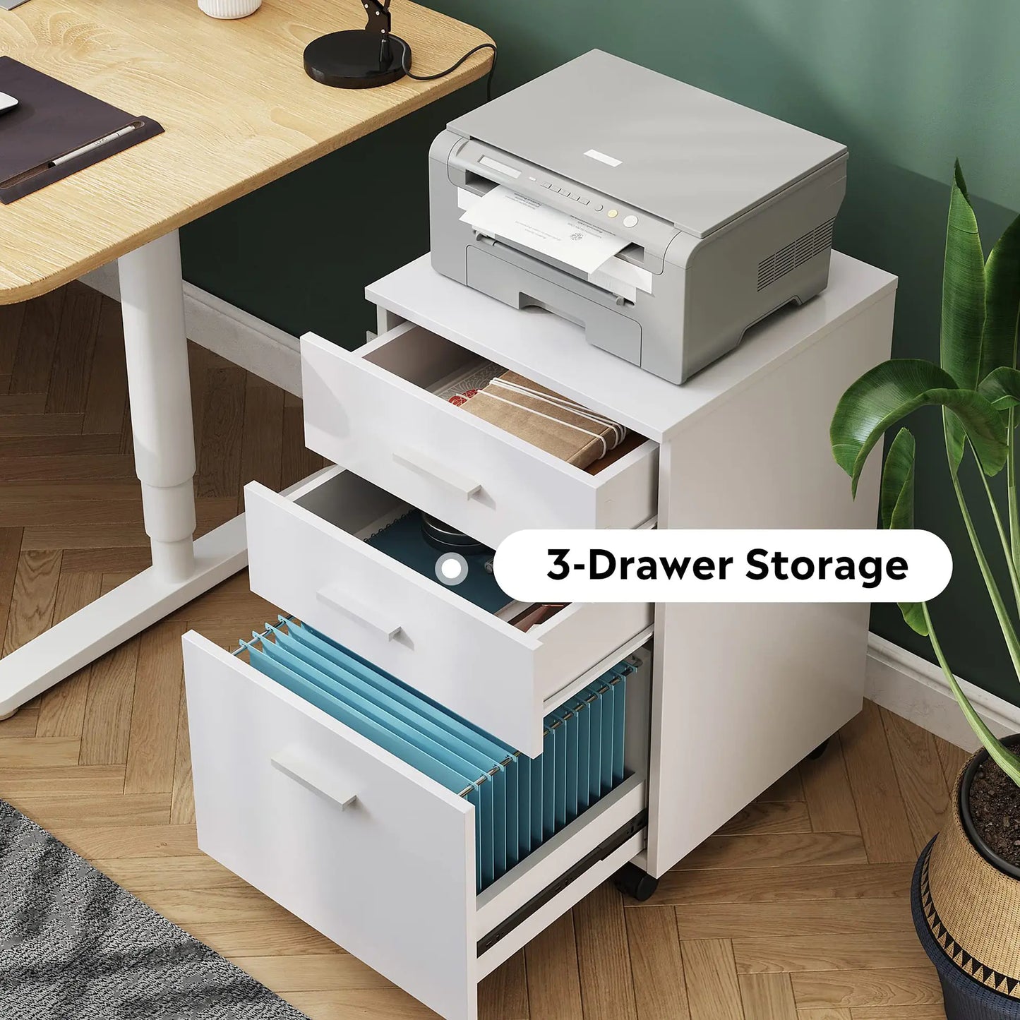 Mobile Office Storage Cabinet with Drawers and Wheels